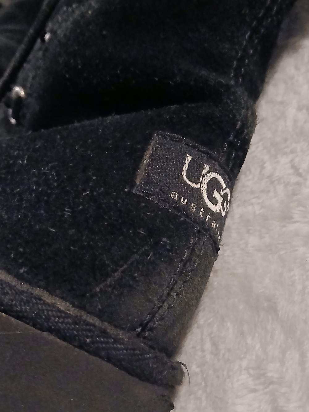UGG Black Suede Lace-Up Winter Boots + Cream Shearling Cuff, Size 5 - Picture 2 of 6
